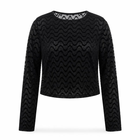 ASOS DESIGN Women's Black Mesh Textured Cropped Long Sleeve Blouse Size 10