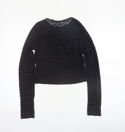ASOS DESIGN Women's Black Mesh Textured Cropped Long Sleeve Blouse Size 10