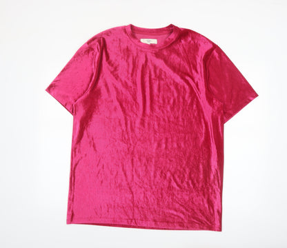 River Island Men's Pink Velvet Short Sleeve Crew Neck XL T-Shirt