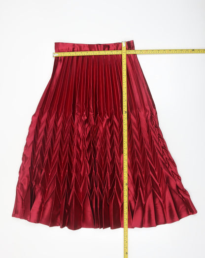 Retro & Icone Women's Red Pleated Satin Midi Skirt Size M