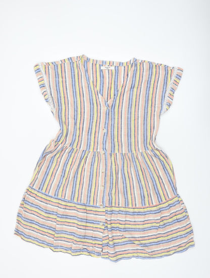 Next Women’s Multicoloured Striped Linen Blend A-Line Short Dress Size 12