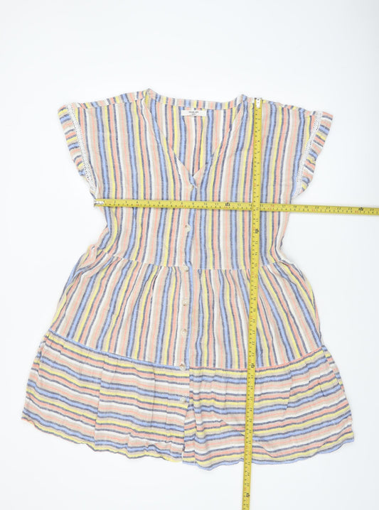 Next Women’s Multicoloured Striped Linen Blend A-Line Short Dress Size 12