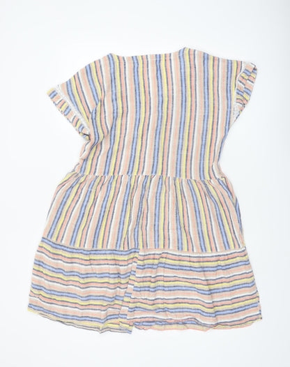 Next Women’s Multicoloured Striped Linen Blend A-Line Short Dress Size 12