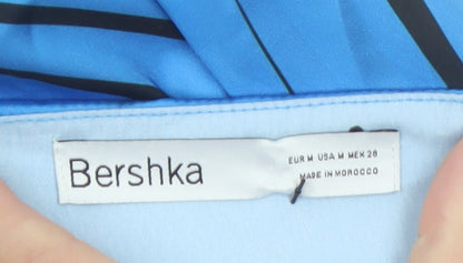 Bershka Women Blue Midi Wrap Skirt M Retro Geometric Print