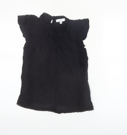 RR Women Black Lace High Neck Short Sleeve Blouse Size 6