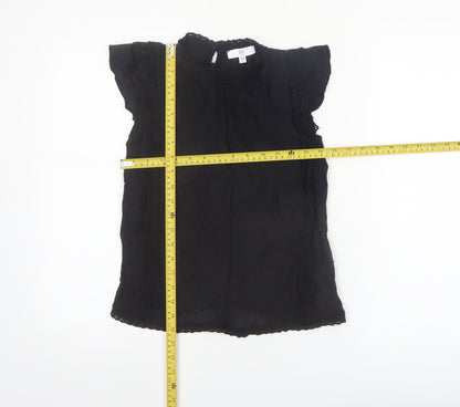 RR Women Black Lace High Neck Short Sleeve Blouse Size 6