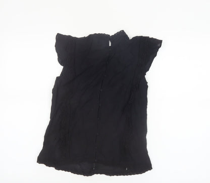 RR Women Black Lace High Neck Short Sleeve Blouse Size 6