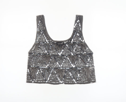 Topshop Women’s Grey Sequin Beaded Cropped Tank Top UK 10
