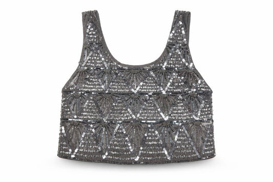 Topshop Women’s Grey Sequin Beaded Cropped Tank Top UK 10