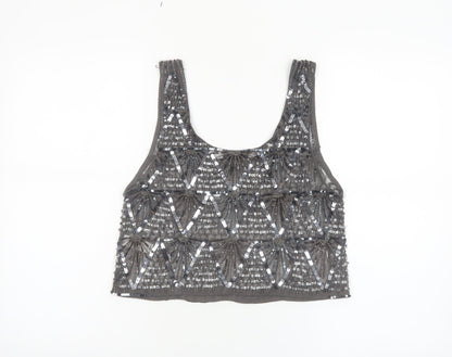 Topshop Women’s Grey Sequin Beaded Cropped Tank Top UK 10
