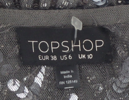 Topshop Women’s Grey Sequin Beaded Cropped Tank Top UK 10