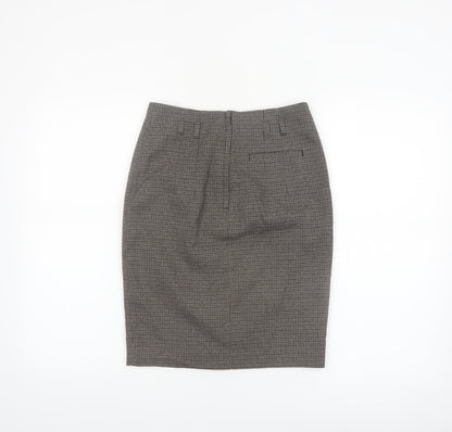 H&M Women Brown Check Pencil Skirt Size 6 Tweed Workwear