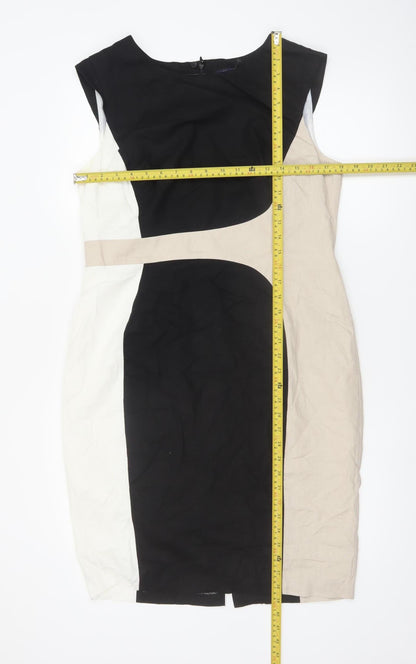 Marks and Spencer Women Black Beige White Colourblock Sheath Dress Size 14