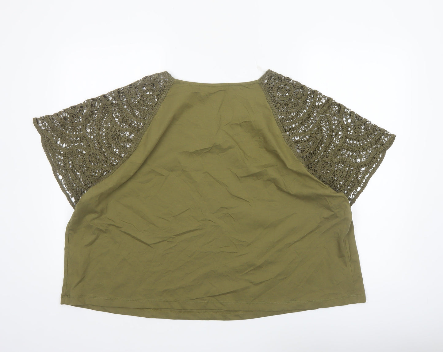 Marks and Spencer Women's Green Crochet Sleeve Cotton T-Shirt Size 24