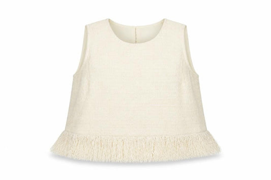 Marks & Spencer Women's Beige Cropped Fringe Tweed Blouse Size 18