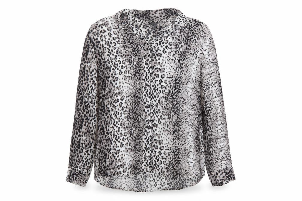 Mint Velvet Womens Black Animal Print Long Sleeve Tunic Blouse Size 16