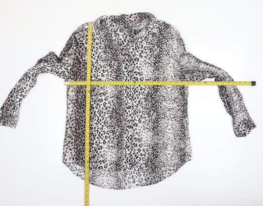 Mint Velvet Womens Black Animal Print Long Sleeve Tunic Blouse Size 16
