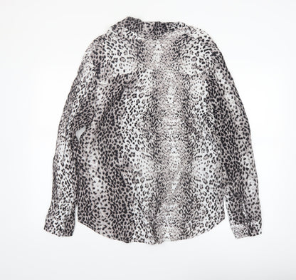Mint Velvet Womens Black Animal Print Long Sleeve Tunic Blouse Size 16