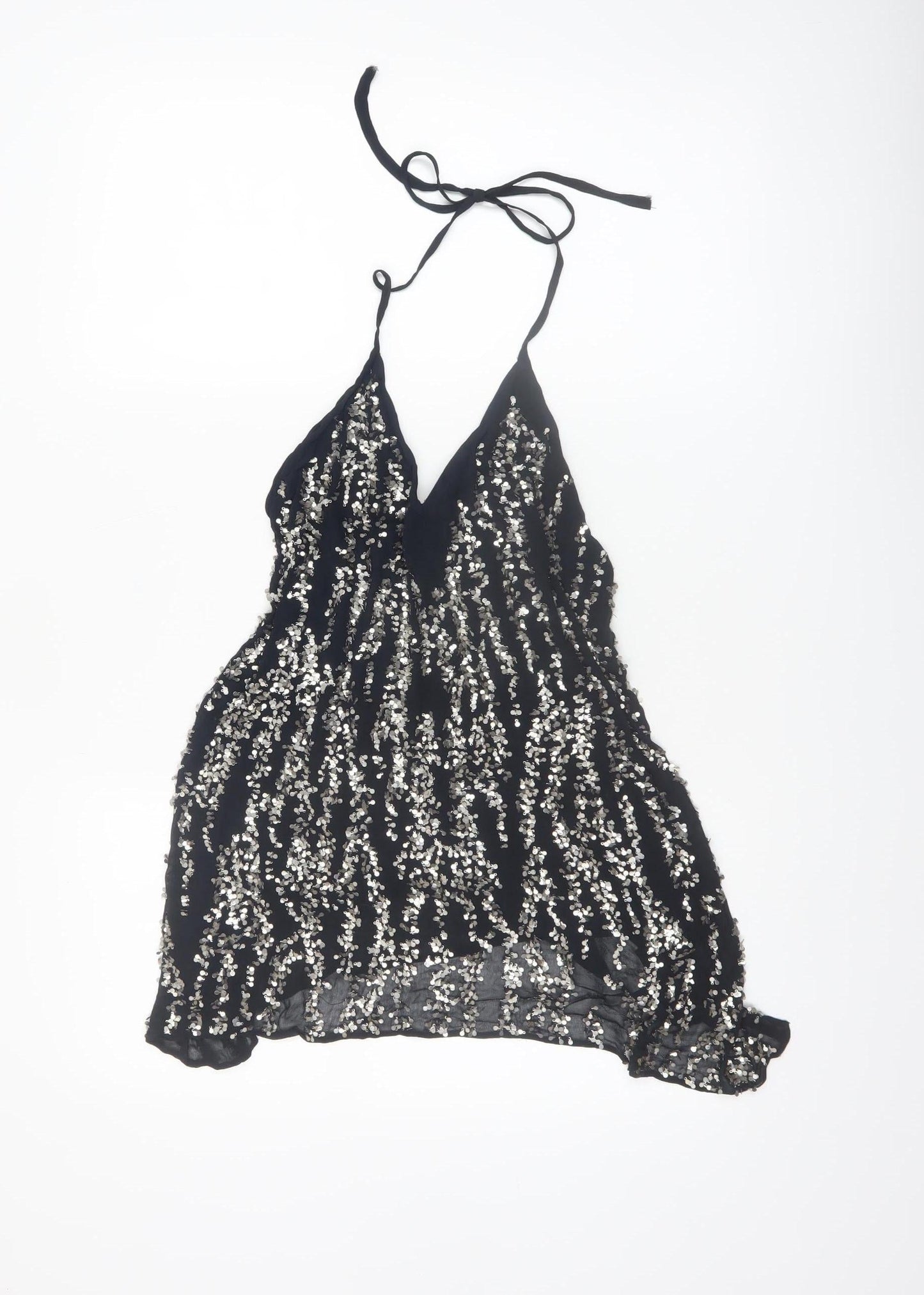 Zara Women Black Sequin Halter Camisole Party Top Size 8