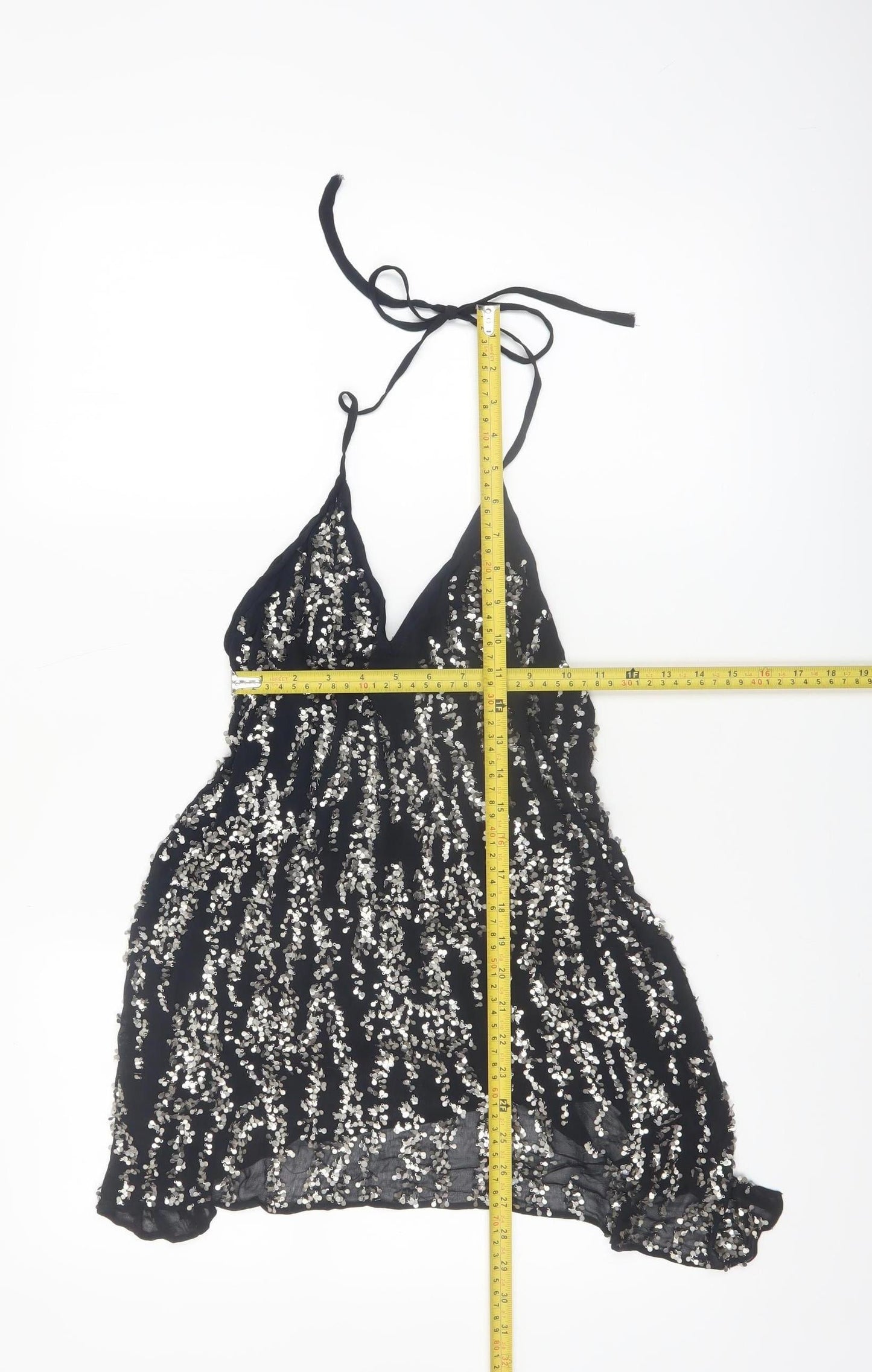 Zara Women Black Sequin Halter Camisole Party Top Size 8