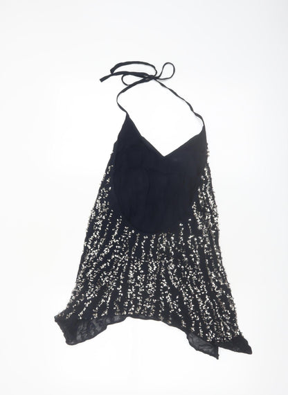 Zara Women Black Sequin Halter Camisole Party Top Size 8