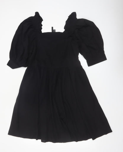 Vero Moda Women Black M A-Line Puff Sleeve Short Dress