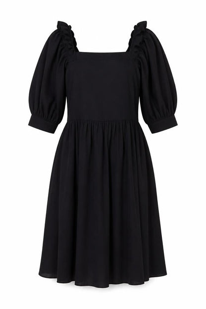 Vero Moda Women Black M A-Line Puff Sleeve Short Dress