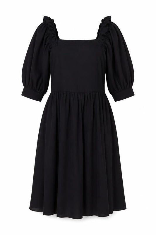 Vero Moda Women Black M A-Line Puff Sleeve Short Dress