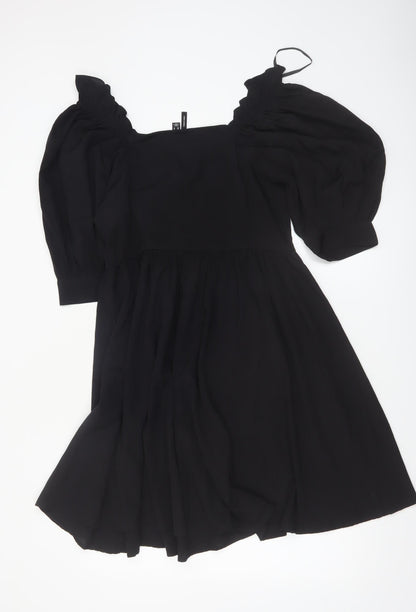 Vero Moda Women Black M A-Line Puff Sleeve Short Dress