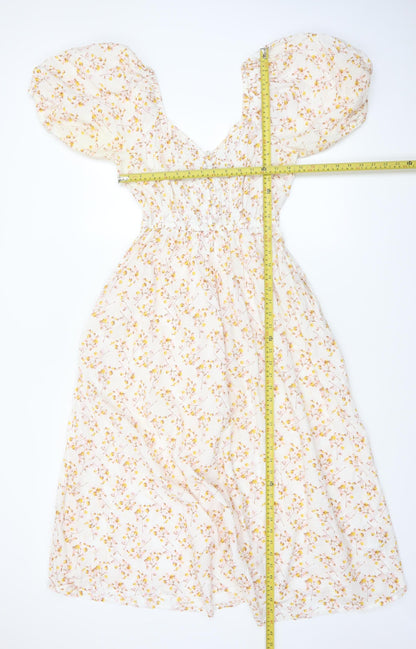 Next Women’s White Floral Puff Sleeve Midi Dress Size 6
