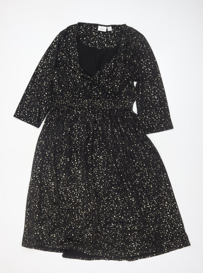 ONLY Carmakoma Women's Black Glitter Wrap Dress Size 16 3/4 Sleeve