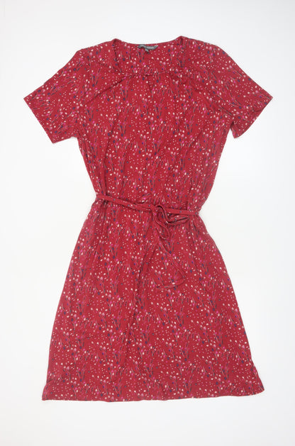 Laura Ashley Women's Red Floral Belted Shift Dress Size 18