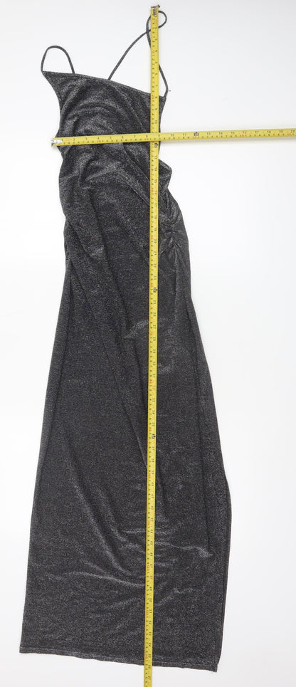 Pull&Bear Women’s Black Long Slip Dress Size S Glitter Partywear