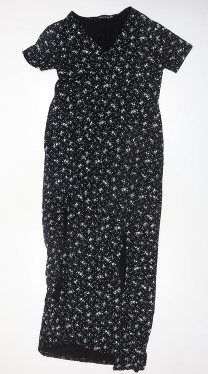 PrettyLittleThing Women's Black Floral Maxi Dress Size 16 V-Neck