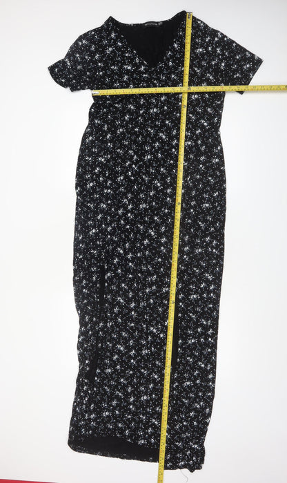 PrettyLittleThing Women's Black Floral Maxi Dress Size 16 V-Neck