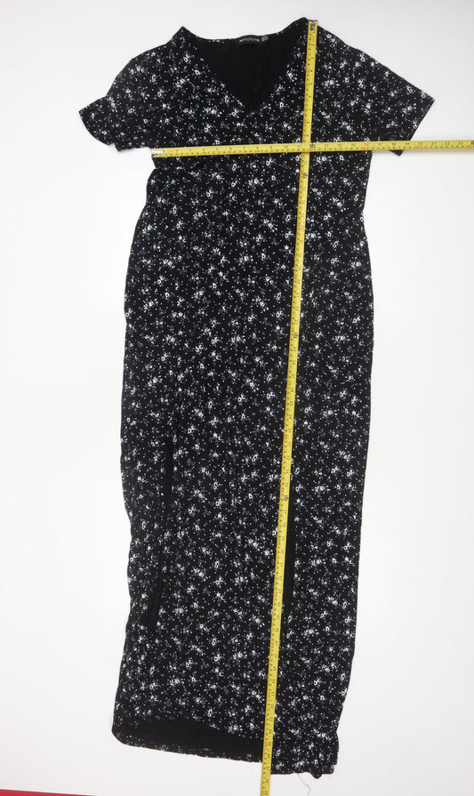 PrettyLittleThing Women's Black Floral Maxi Dress Size 16 V-Neck