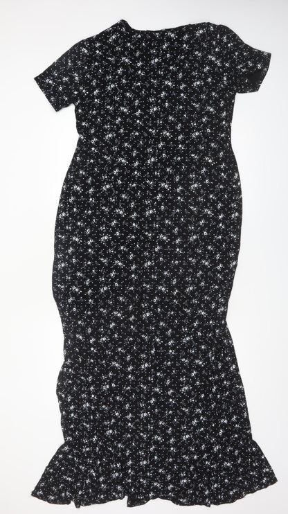 PrettyLittleThing Women's Black Floral Maxi Dress Size 16 V-Neck