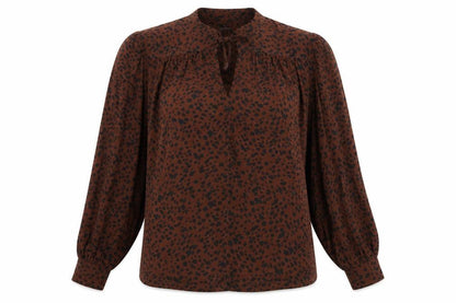 Hush Womens Brown Animal Print V-Neck Tie Blouse Size 10