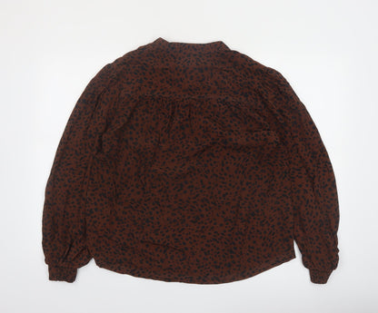 Hush Womens Brown Animal Print V-Neck Tie Blouse Size 10