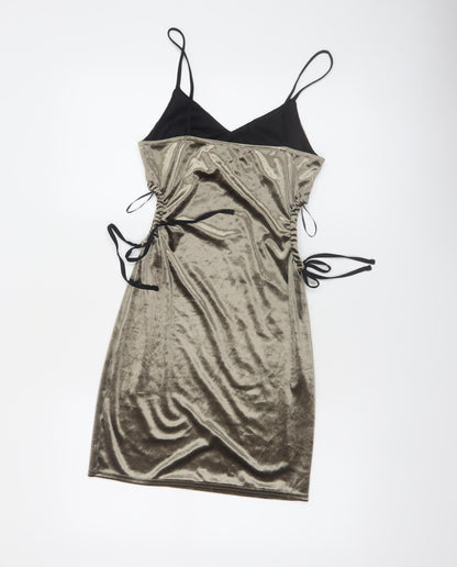 Topshop Women Gold Velvet Slip Dress Size 8 Party