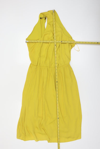 Zara Women Yellow Halter Knee Length Dress Size 12 Polyester