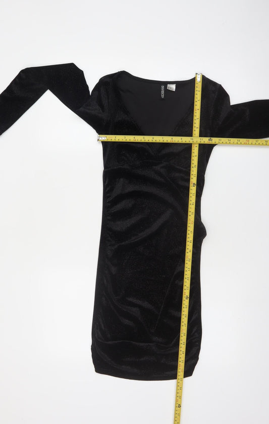 H&M Divided Women’s Black Velvet Bodycon Dress XS Long Sleeve Party