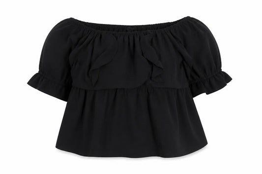 Simply Be Women's Black Off Shoulder Ruffle Tunic Blouse Size 18