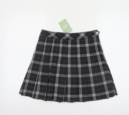 H&M Divided Women's Black Check Pleated Short Skirt Size 10