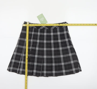 H&M Divided Women's Black Check Pleated Short Skirt Size 10