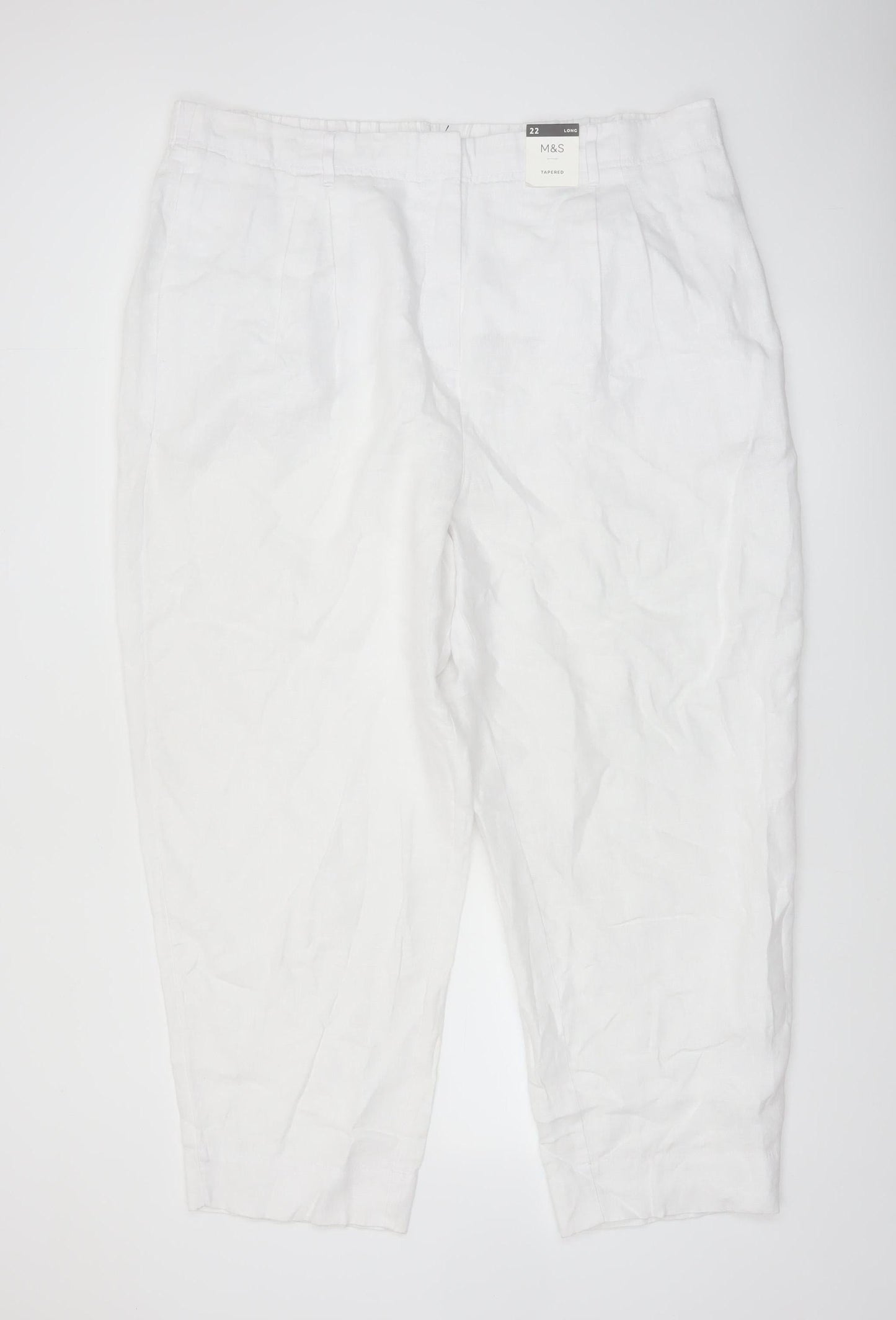 Marks and Spencer Women’s White Linen Tapered Trousers Size 22