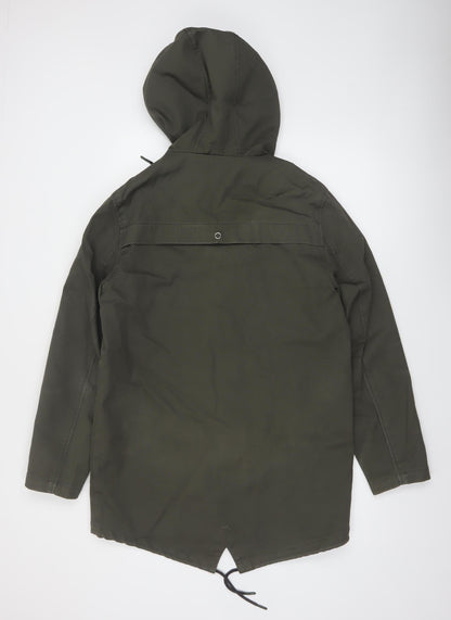 Topman Men's Green Cotton Parka Jacket Coat M Hooded Casual Mid-Length