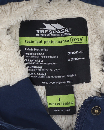 Trespass Womens Blue L Waterproof Hooded Parka Coat Lined UK14