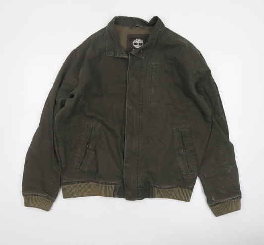 Timberland Men's Green Cotton Bomber Jacket Size M Casual Outdoor