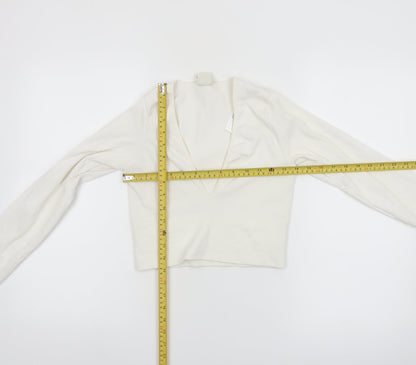 Urban Outfitters Women Ivory Long Sleeve Cropped V-Neck Top Size L